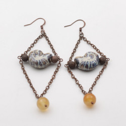 Earrings with agate and shells